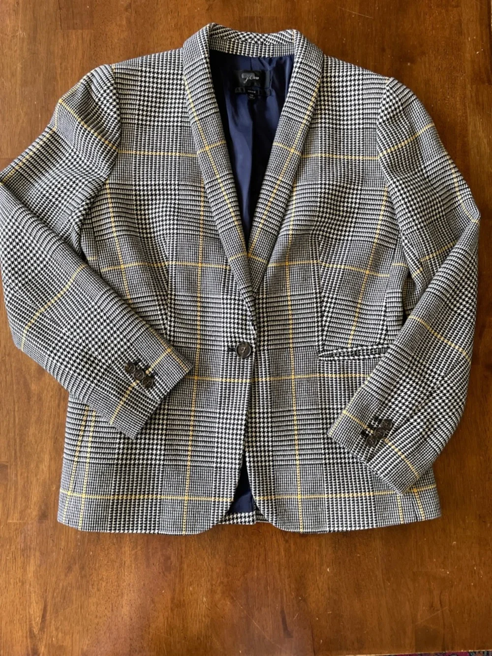 J. Crew Parke Blazer in Glen Plaid Wool Blend - Black, White, and Yellow - 10 - Picture 5 of 16